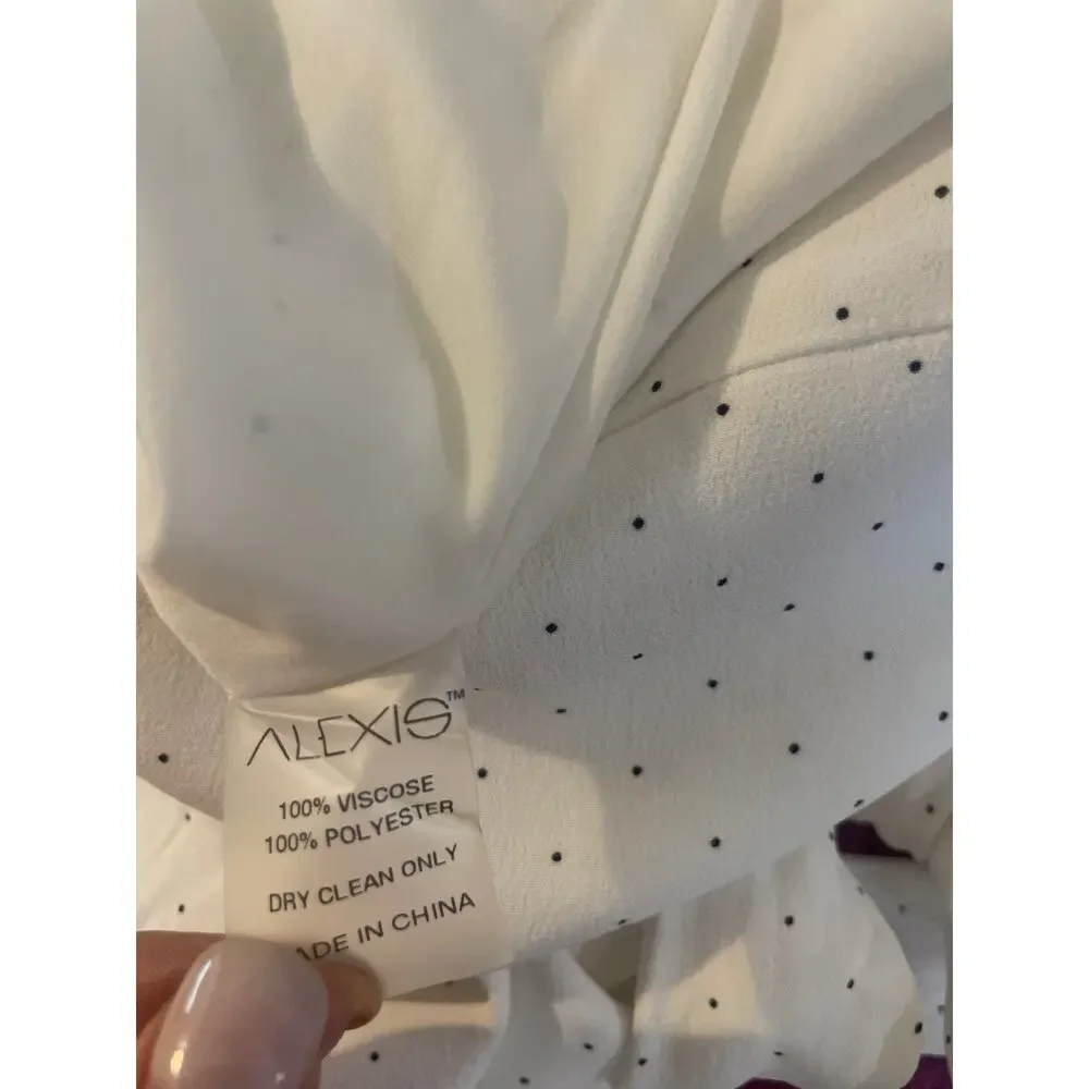 ALEXIS Lincoln Bow Jumpsuit Polka Dot Print Tie Shoulders White Size XS Wide Leg - Picture 4 of 5